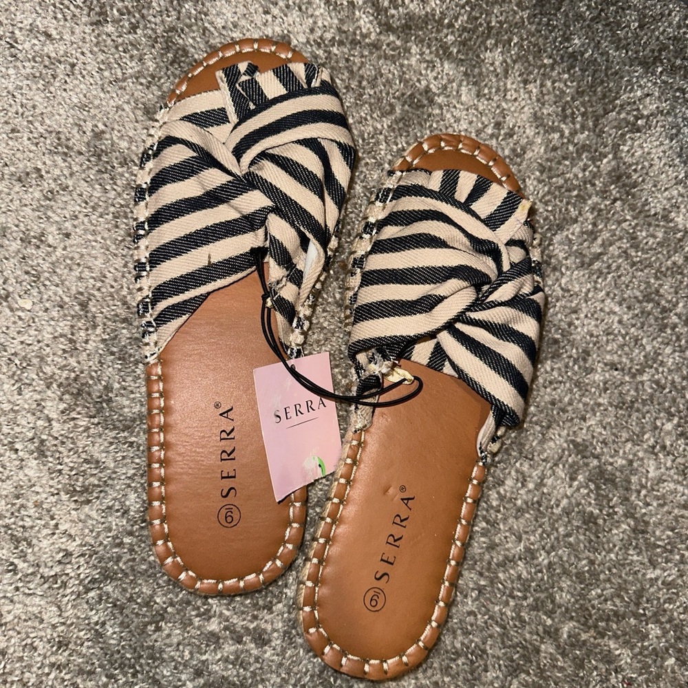 Serra Striped Black and Cream Women's Sandals